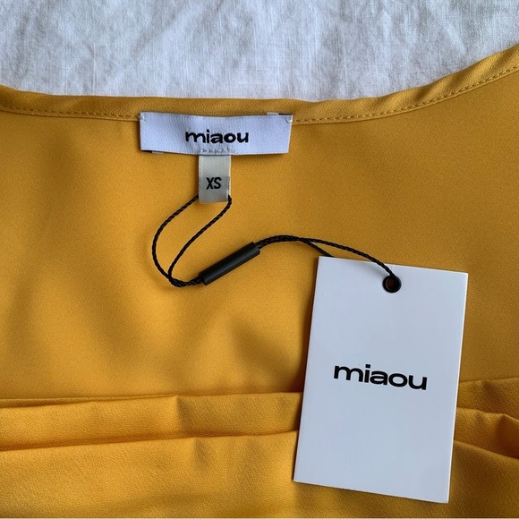 NWT Miaou Ginger Silky Draped Ruched Cowl Sleeveless Mini Dress Mustard Yellow - Picture 9 of 12